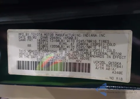 2003 Toyota Sequoia Sr5 from USA, damaged, VIN 5TDZT34A03S144331